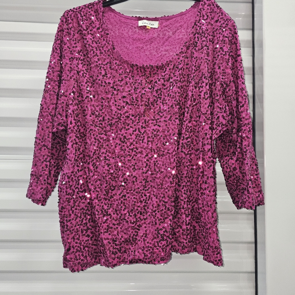 Calvin Klein 2X Sequin Fushia Top